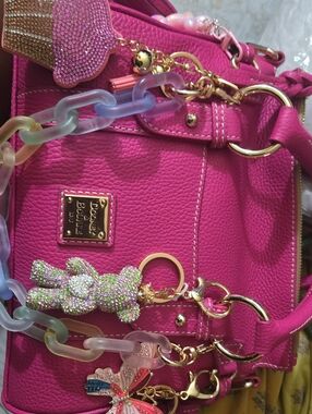 Dooney & Bourke Hot Pink Pebbled Satchel with Charm Chain